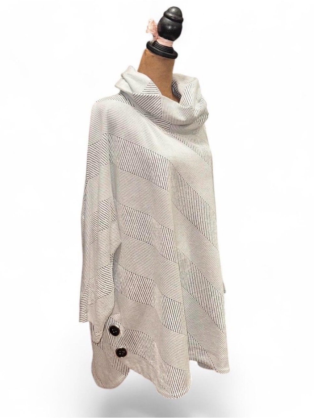 Striped Cowl Neck Sweater with Side Button Detail Ali Miles 2XL Tunic